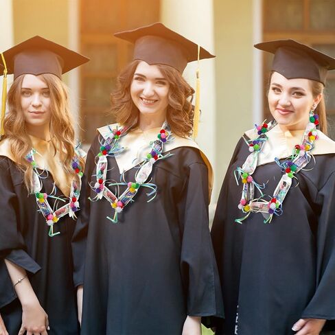 Hanaive Graduation Candy Lei Tubing Necklace Making Kit Include 50 Pcs 2 Inch Poly Tubing Lei Bags 197 ft 6 Rolls Gift Wrapping Ribbon 1 Pack Plush Poms 400 Glue Points for Graduation Party Supplies in Saudi Arabia