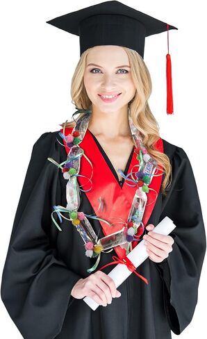Hanaive Graduation Candy Lei Tubing Necklace Making Kit Include 50 Pcs 2 Inch Poly Tubing Lei Bags 197 ft 6 Rolls Gift Wrapping Ribbon 1 Pack Plush Poms 400 Glue Points for Graduation Party Supplies in Saudi Arabia
