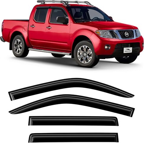 واقيات مطر متينة للغاية بشريط زجاجي من فورون لسيارة Nissan Frontier 2005-2021، كابينة الطاقم، عاكسات النوافذ، أقنعة نافذة التهوية، 4 قطع - 100523 in Saudi Arabia