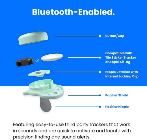 TechBaby Solutions - Trackable Pacifier - Compatible with AirTag and Tile Sticker - Baby Pacifier - High Tech & Eco Friendly - Ergonomic Design - Trackie Pacie - 6mon+ in Saudi Arabia