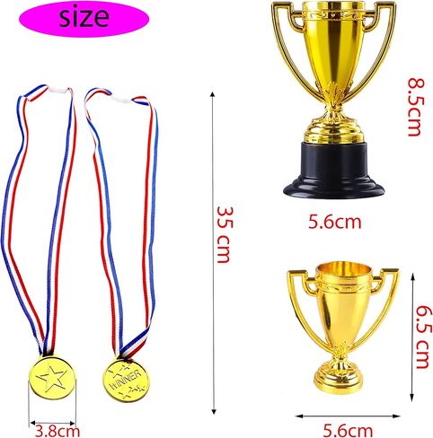 JIEJOYS 30 PCS Trophies And Medals Set,12Pcs Gold Plastic Trophy Cup And 18 PCS Winner Medals For Kids Sports Awards, Party Favors For Boys And Girls,Prizes, Events. in Saudi Arabia