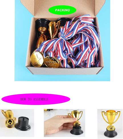 JIEJOYS 30 PCS Trophies And Medals Set,12Pcs Gold Plastic Trophy Cup And 18 PCS Winner Medals For Kids Sports Awards, Party Favors For Boys And Girls,Prizes, Events. in Saudi Arabia