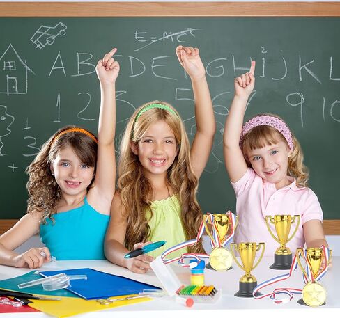 JIEJOYS 30 PCS Trophies And Medals Set,12Pcs Gold Plastic Trophy Cup And 18 PCS Winner Medals For Kids Sports Awards, Party Favors For Boys And Girls,Prizes, Events. in Saudi Arabia
