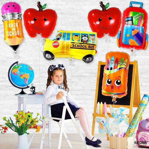 KatchOn, Big Back To School Balloons Set - 30 Inch, Pack of 6 | School Bus Balloon, Apple Balloons, First Day of School Decorations | Kindergarten Balloons | Welcome Back To School Party Decorations in Saudi Arabia
