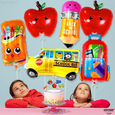 KatchOn, Big Back To School Balloons Set - 30 Inch, Pack of 6 | School Bus Balloon, Apple Balloons, First Day of School Decorations | Kindergarten Balloons | Welcome Back To School Party Decorations in Saudi Arabia