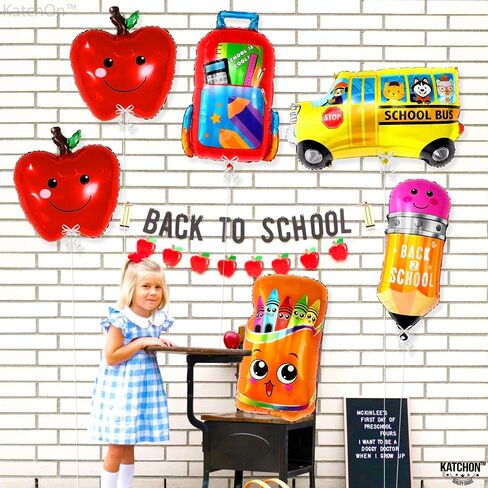 KatchOn, Big Back To School Balloons Set - 30 Inch, Pack of 6 | School Bus Balloon, Apple Balloons, First Day of School Decorations | Kindergarten Balloons | Welcome Back To School Party Decorations in Saudi Arabia