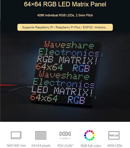لوحة مصفوفة LED ملونة كاملة 64 × 32 2048 RGB مقاس 2.5 مم P2.5، عرض النص/الصورة الملونة/الرسوم المتحركة، سطوع قابل للتعديل، تصميم قابل للتسلسل، متوافق مع Raspberry Pi / Raspberry Pi Pico / ESP32 in Saudi Arabia