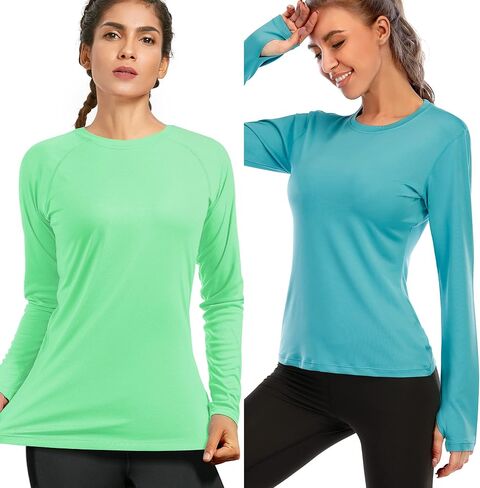 (الحجم: S) تي شيرت نسائي للجري بأكمام طويلة بعامل حماية من الأشعة فوق البنفسجية 50+، سريع الجفاف للحماية من أشعة الشمس فوق البنفسجية في الهواء الطلق in Kuwait