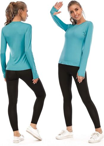 (الحجم: S) تي شيرت نسائي للجري بأكمام طويلة بعامل حماية من الأشعة فوق البنفسجية 50+، سريع الجفاف للحماية من أشعة الشمس فوق البنفسجية في الهواء الطلق in Kuwait