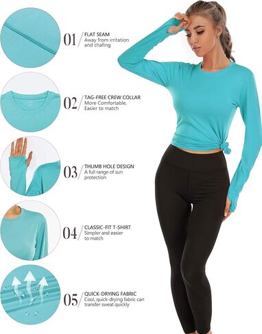 (الحجم: S) تي شيرت نسائي للجري بأكمام طويلة بعامل حماية من الأشعة فوق البنفسجية 50+، سريع الجفاف للحماية من أشعة الشمس فوق البنفسجية في الهواء الطلق in Kuwait