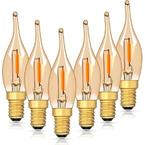مصابيح شمعدان LED E12، 7 وات تعادل 0.7 وات، قوة كهربائية منخفضة، 2200 كلفن كهرمان أبيض دافئ، 50 لومن عالي CRI(>90) طرف لهب زجاجي بلوري، ديكور غير قابل للتعتيم للثريات، أضواء ليلية، 6 عبوات in Kuwait