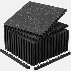 1'' Thick 48 Sq Ft Protective Gym Flooring for Home Gym, 12 Tiles Extra-Thick Rubber Top with High Density EVA Foam, Interlocking Exercise Equipment Mats, Heavy Weight Workout, Black & White in Saudi Arabia