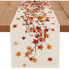 Fall Table Runner Maple Leaf Seasonal Autumn Burlap Table Decoration Holiday Home Party Kitchen Dining Table Supplies 13x72 Inch in Kuwait