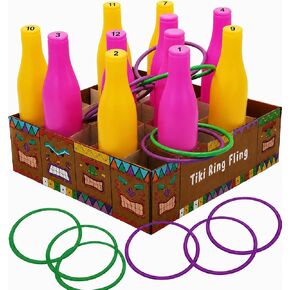 4E's Novelty Tiki Ring Fling Bottle Ring Toss Game Set for Party Games for Adults and Family, Beach Summer Hawaiian Luau Outdoor Indoor Game Activity in Kuwait