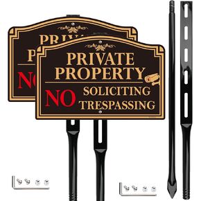 2Pack Private Property No Trespassing Sign with 36" Tall Metal Stake, 12" x 8" No Soliciting Sign Aluminum, Easy Installation, Reflective in Kuwait