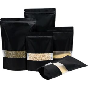 100 Pcs 4.7" x 7.9" Smell Proof Bags, Resealable Bags with Clear Window, Foil Pouch Black Stand Up Sealable Bags for Packaging in Saudi Arabia
