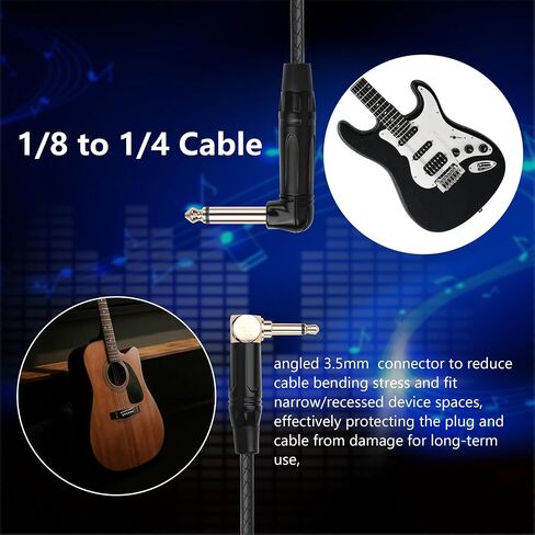 CERRXIAN 3.5mm TS Mono Right Angle Male to 6.35mm TS Mono Right Angle Male Audio Cable,0.3M/1FT Leather Textured Cord, Short TS Mono Patch Cable for Electric Guitar, Mixer, Amplifier, Speaker in Kuwait