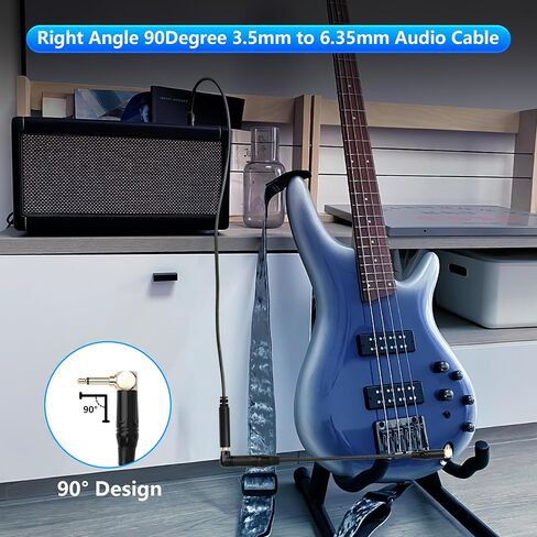 CERRXIAN 3.5mm TS Mono Right Angle Male to 6.35mm TS Mono Right Angle Male Audio Cable,0.3M/1FT Leather Textured Cord, Short TS Mono Patch Cable for Electric Guitar, Mixer, Amplifier, Speaker in Kuwait