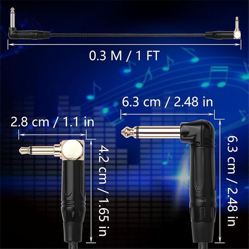 CERRXIAN 3.5mm TS Mono Right Angle Male to 6.35mm TS Mono Right Angle Male Audio Cable,0.3M/1FT Leather Textured Cord, Short TS Mono Patch Cable for Electric Guitar, Mixer, Amplifier, Speaker in Kuwait