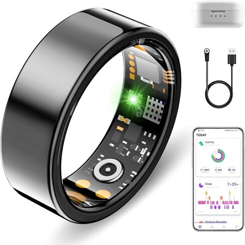 Smart Ring for Women Men, Fitness Trackers Fitness Ring (Gold, 8#) | Health Ring with Sleep Tracker, Heart Rate Monitor, Step Counter, Fit Ring for Long Lasting Battery Life, No Subscription Fee in Kuwait
