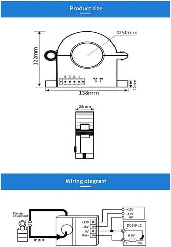 DC Current Transmitter 0~150A Open Loop Hall Current Sensor AC Current Transducer 220VAC Power Output 0-20mA(Rs485,0-2000A AC) in Kuwait