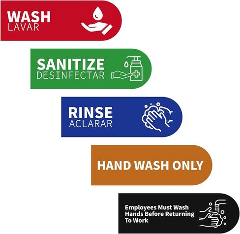 5pcs Wash Rinse Sanitize Sink Labels, 9x3in Waterproof Hand Washing Stickers for 3 Compartment Sinks for Commercial Kitchens Restaurants Food Trucks & Dishwashing Stations in Kuwait