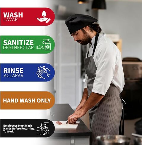 5pcs Wash Rinse Sanitize Sink Labels, 9x3in Waterproof Hand Washing Stickers for 3 Compartment Sinks for Commercial Kitchens Restaurants Food Trucks & Dishwashing Stations in Kuwait
