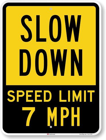 SmartSign 24 × 18 بوصة "Slow Down - Speed ​​Limit 7 MPH" لافتة معدنية، ألومنيوم 80 مل، مادة عاكسة من الدرجة الهندسية 3M، أسود، فضي وأصفر، صنع في الولايات المتحدة الأمريكية in Kuwait