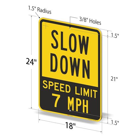 SmartSign 24 × 18 بوصة "Slow Down - Speed ​​Limit 7 MPH" لافتة معدنية، ألومنيوم 80 مل، مادة عاكسة من الدرجة الهندسية 3M، أسود، فضي وأصفر، صنع في الولايات المتحدة الأمريكية in Kuwait