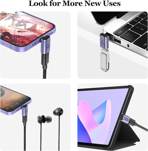 Vanjua 4 Pack 90 Degree USB-C Male to Female Adapter, Right Angle 100W Type-C Adapter Extender for Steam Deck, ROG Ally, Switch 2, Notebook Computers, Thunderbolt 4, Tablet and Mobile Phones in Kuwait