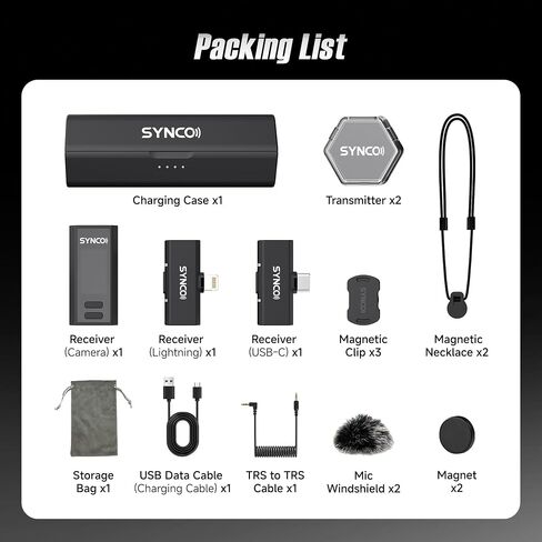 ميكروفون SYNCO اللاسلكي مع حقيبة شحن، ميكروفون G4 صغير لهاتف iPhone/الكاميرا/Android، صوت على مستوى البث 48 كيلو هرتز/24 بت، حماية مسار النسخ الاحتياطي 6 ديسيبل، نطاق 984 قدمًا، مقابلة بث مباشر لمدونة الفيديو in Kuwait