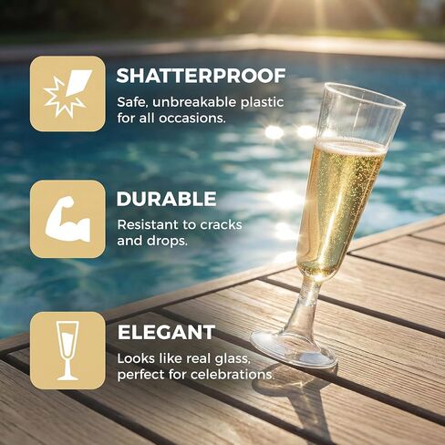 Clear Plastic Champagne Flutes, 60 Pack Disposable Wine Glasses 5 oz | Disposable Champagne Flutes for Weddings, Parties, New Year’s Eve, Mimosas, Prosecco and Cocktails in Kuwait