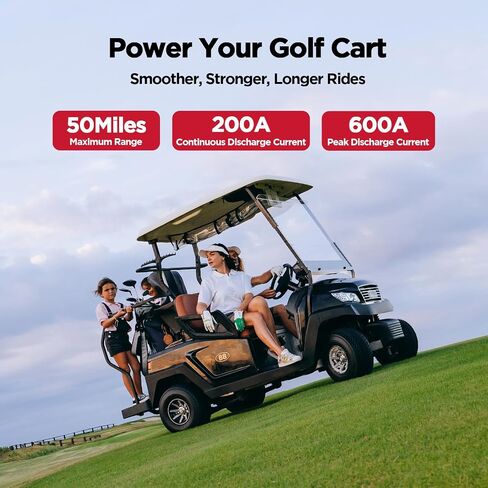 48V (51.2V) 100Ah LiFePO4 Lithium Golf Cart Battery, 200A BMS 8000+ Cycles Lifepo4 Battery with Charger, Bluetooth Mobile APP & LCD Monitor for Golf Carts, Trolling Motor in Kuwait