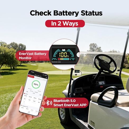 48V (51.2V) 100Ah LiFePO4 Lithium Golf Cart Battery, 200A BMS 8000+ Cycles Lifepo4 Battery with Charger, Bluetooth Mobile APP & LCD Monitor for Golf Carts, Trolling Motor in Kuwait