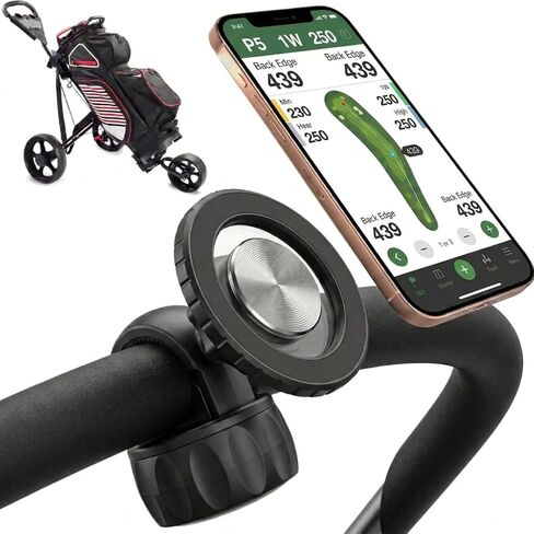 Magnetic Golf Push Cart Phone Holder - N52 Unshakeable Mount for Bumpy Terrains, 360° Rotatable GPS Cell Phone Clamp for 0.7"-1.26" Handlebars, MagSafe Compatible with Clicgear & Sun Mountain in Kuwait
