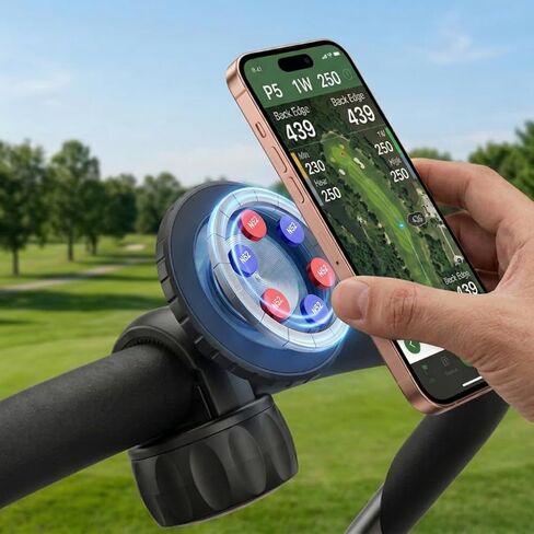 Magnetic Golf Push Cart Phone Holder - N52 Unshakeable Mount for Bumpy Terrains, 360° Rotatable GPS Cell Phone Clamp for 0.7"-1.26" Handlebars, MagSafe Compatible with Clicgear & Sun Mountain in Kuwait
