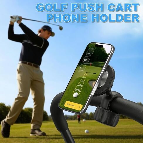 Magnetic Golf Push Cart Phone Holder - N52 Unshakeable Mount for Bumpy Terrains, 360° Rotatable GPS Cell Phone Clamp for 0.7"-1.26" Handlebars, MagSafe Compatible with Clicgear & Sun Mountain in Kuwait