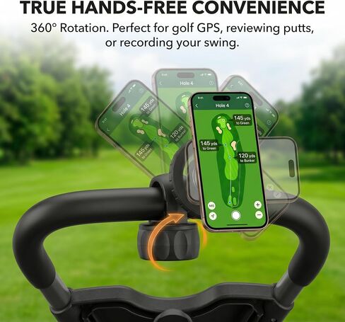 Magnetic Golf Push Cart Phone Holder - N52 Unshakeable Mount for Bumpy Terrains, 360° Rotatable GPS Cell Phone Clamp for 0.7"-1.26" Handlebars, MagSafe Compatible with Clicgear & Sun Mountain in Kuwait