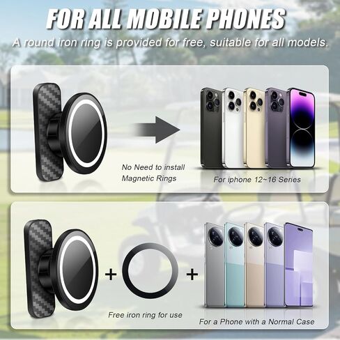 حامل هاتف عربة الجولف المغناطيسي، حامل هاتف مغناطيسي لصالة الألعاب الرياضية متوافق مع MagSafe iPhone 12-17، حاملات هواتف مغناطيسية قوية للغاية تناسب EZGO، Yamaha، Icon Golf Cart Aaccessories Essentials in Kuwait