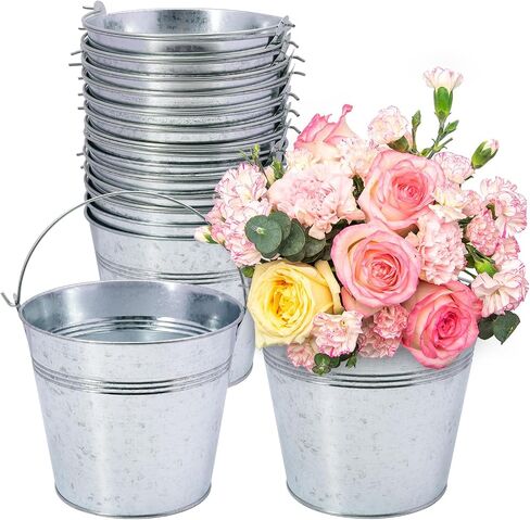 15 Pack 6 Inch Galvanized Metal Buckets with Handles, Rustic Metal Ice Buckets for Party Decor, Wedding Favors, Home Decor, Classroom Storage & Garden Planters(Silver) in Kuwait