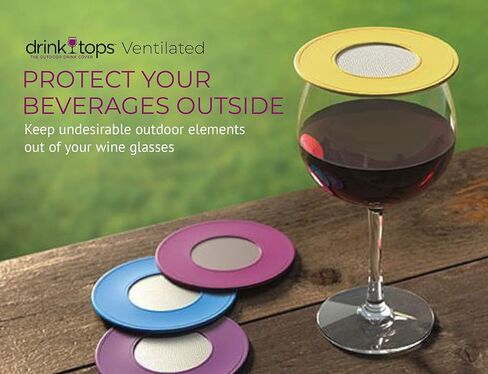 Drink Tops Ventilated Silicone Wine Glass Covers - Weighted Cover Allows air to circulate - Outdoor Glass Protectors prevent particles - BPA Free - 4 Pack in Kuwait