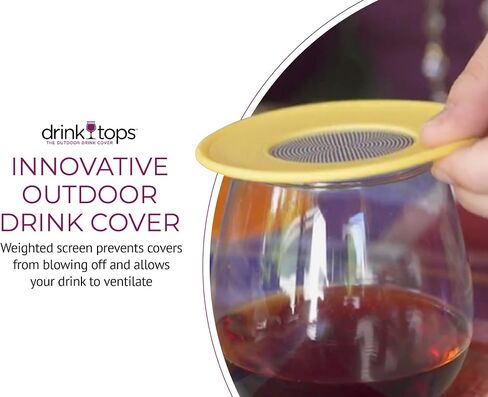 Drink Tops Ventilated Silicone Wine Glass Covers - Weighted Cover Allows air to circulate - Outdoor Glass Protectors prevent particles - BPA Free - 4 Pack in Kuwait