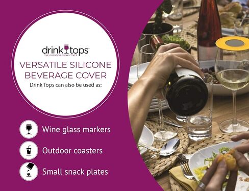 Drink Tops Ventilated Silicone Wine Glass Covers - Weighted Cover Allows air to circulate - Outdoor Glass Protectors prevent particles - BPA Free - 4 Pack in Kuwait