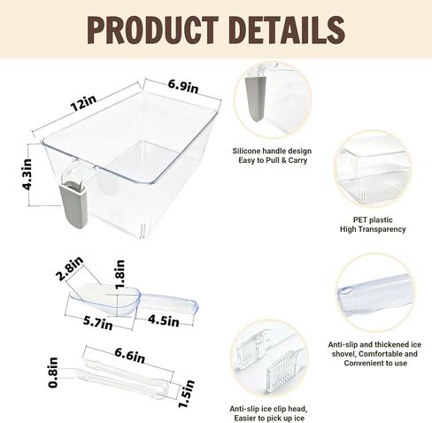 2 Pack Ice Storage Bin for Freezer, Clear Plastic with Scoop and Tongs | Clear plastic ice bin set has 2 bins with handles, 2 scoops, and 2 ice tongs. Great for freezer and fridge storage. in Kuwait