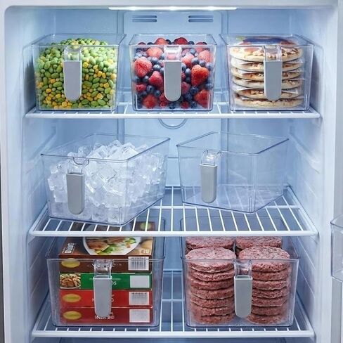 2 Pack Ice Storage Bin for Freezer, Clear Plastic with Scoop and Tongs | Clear plastic ice bin set has 2 bins with handles, 2 scoops, and 2 ice tongs. Great for freezer and fridge storage. in Kuwait