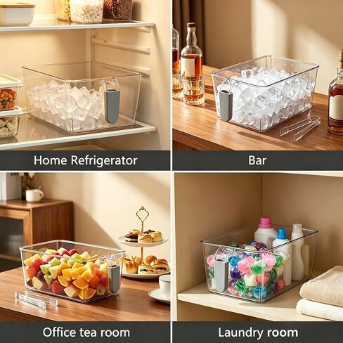 2 Pack Ice Storage Bin for Freezer, Clear Plastic with Scoop and Tongs | Clear plastic ice bin set has 2 bins with handles, 2 scoops, and 2 ice tongs. Great for freezer and fridge storage. in Kuwait