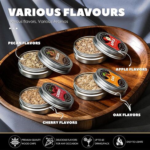 Whiskey Smoker Kit with Torch Lighter, 4 Flavor Wood Chips + 2pcs Mesh Filter Bowls, Cocktails Smoker Infuser Kit, Old Fashioned Bourbon Drink Smoker Set, Gift for Dad Men Cocktail Lovers (No Gas) in Kuwait