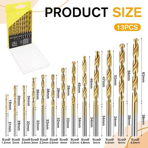 13Pcs Metal Drill Bit Set1.5-6.5mm Small Drill Bits High-Speed Steel 4mm Drills Bit for Stainless Steel Hard Metal Iron Copper Aluminum Plastic with Plastic Index Storage Box in Kuwait