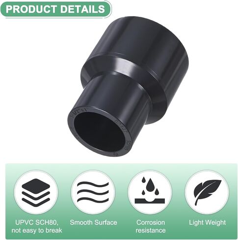 M METERXITY 1-Pack UPVC Reducer Pipe Fitting, 1-1/2"x1" Reducing Coupling Connector Schedule 80 PVC Straight Pipe Coupling Connector for Water Line [Grey] in Kuwait