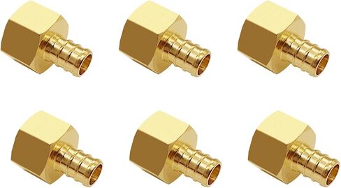 6 Pack Barb Crimp Pex 1/2" x 1/2" Female NPT Adapter, Brass Fittings for Pex Pipe in Kuwait
